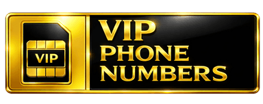 VIP Phone Numbers logo: rectangular two-tone gold gradient border with a minimalist gold SIM card outline and ‘VIP’ on the left, and ‘VIP PHONE NUMBERS’ in bold gold capital letters on a black background on the right.